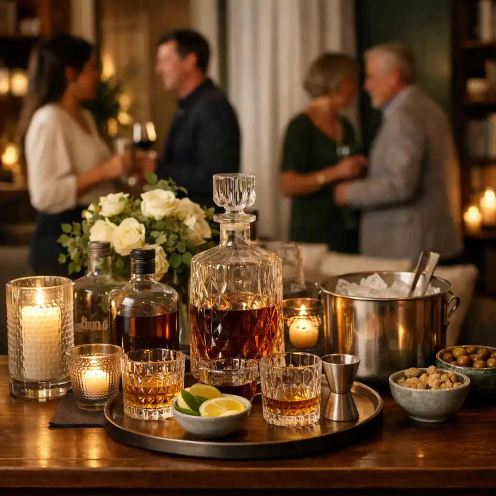 Elegáns privát parti lounge itallal, gyertyafénnyel és beszélgető vendégekkel